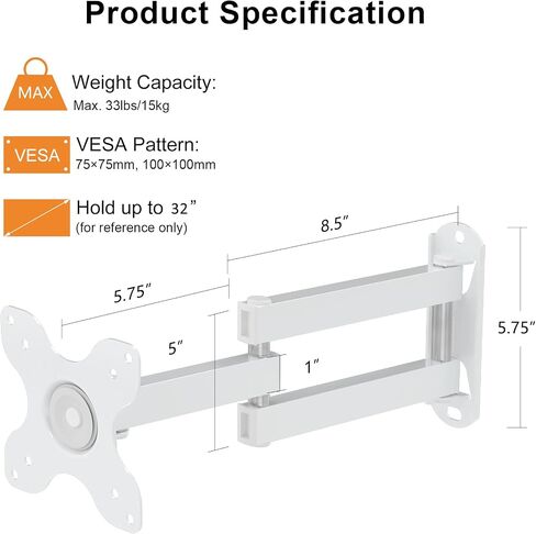 XINLEI Full Motion TV Wall Mount Small for Most 13-32 inch Monitor and TVs | Monitor Wall Mount Support 33lbs Tilt/Swivel/Rotating Articulating Arm Bracket Max VESA 100x100mm, Black MA1330 in Kuwait