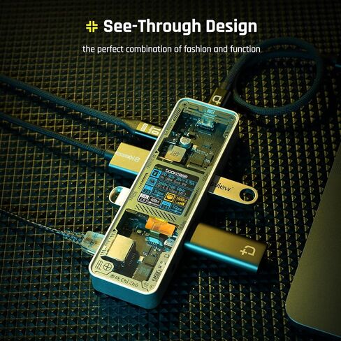 دوك كيس موزع USB C ذكي (6 في 1) مع منفذ HDMI 4K@60Hz وجيجابت ايثرنت وUSB-C ومنفذي بيانات USB-A 5Gbps وتوصيل طاقة 100 واط لجهاز ماك بوك اير وماك بوك برو واكس بي اس وغيرها in Kuwait