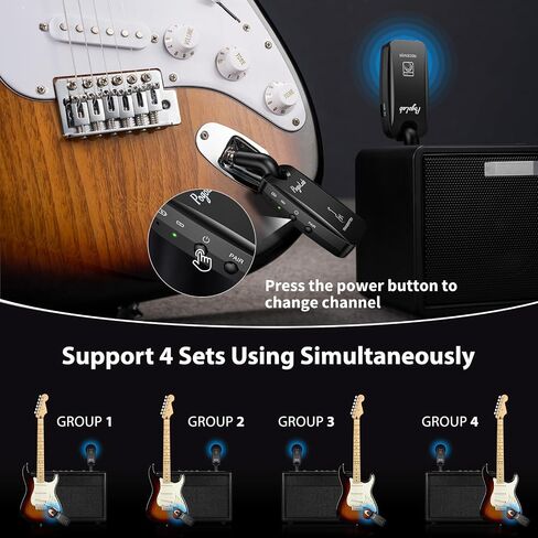 POGOLAB UHF Wireless Guitar System, Rechargeable Wireless Guitar Transmitter Receiver, 6.35mm & 3.5mm 2 in 1 Plug, 10 Channels Digital Audio Wireless System for Electric Guitars, Bass in Kuwait