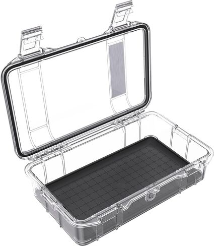حافظة Pelican M60 Micro - حافظة مقاومة للماء (صندوق جاف، صندوق ميداني) لهواتف iPhone وGoPro والكاميرا والتخييم وصيد الأسماك والمشي لمسافات طويلة وقوارب الكاياك والشاطئ والمزيد (أسود/شفاف) in Saudi Arabia