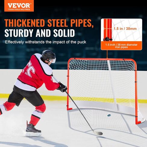 VEVOR Street Hockey Net, Indoor Outdoor Steel Hockey Goal, Official Regulation Pro Hockey Training Goal Set, Portable Hockey Goal with Net, Easy Assemble, 72" x 48", White/Red in Saudi Arabia