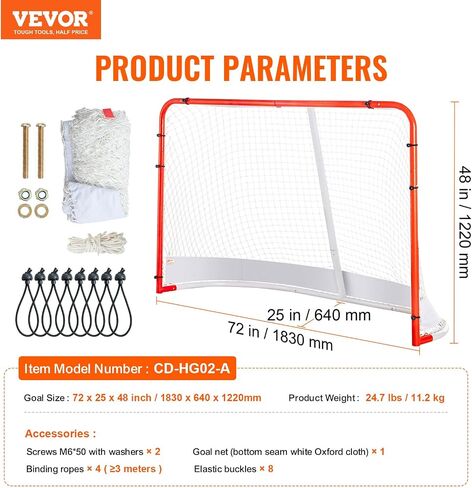 VEVOR Street Hockey Net, Indoor Outdoor Steel Hockey Goal, Official Regulation Pro Hockey Training Goal Set, Portable Hockey Goal with Net, Easy Assemble, 72" x 48", White/Red in Saudi Arabia