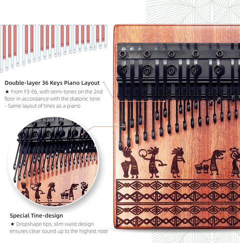 موزيكا 36 مفتاح كورماتيك كاليمبا، تخطيط بيانو مزدوج الطبقة 36 سنًا احترافي كاليمبا بيانو الإبهام، أداة الماهوجني كاليمبا الصلبة (BKA36) in Kuwait