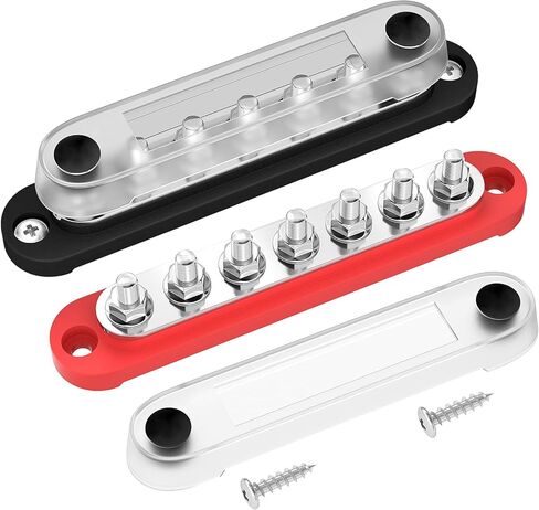 DAIERTEK Battery Bus Bar 12V Marine 7 x 1/4" (M6) Power Distribution Block with Cover 12V - 48V Positive & Negative Busbar Terminal Block for Automotive Car Boat in Kuwait