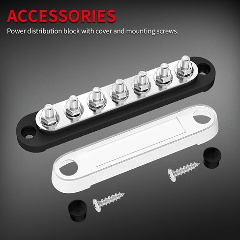 DAIERTEK Battery Bus Bar 12V Marine 7 x 1/4" (M6) Power Distribution Block with Cover 12V - 48V Positive & Negative Busbar Terminal Block for Automotive Car Boat in Kuwait