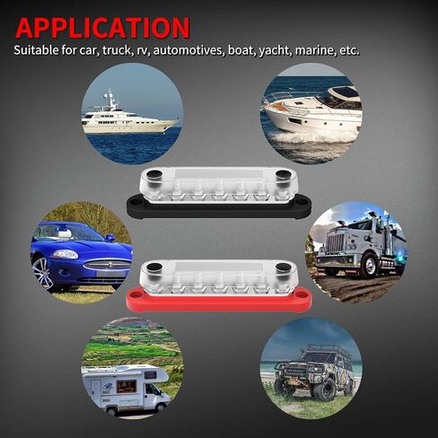 DAIERTEK Battery Bus Bar 12V Marine 7 x 1/4" (M6) Power Distribution Block with Cover 12V - 48V Positive & Negative Busbar Terminal Block for Automotive Car Boat in Kuwait