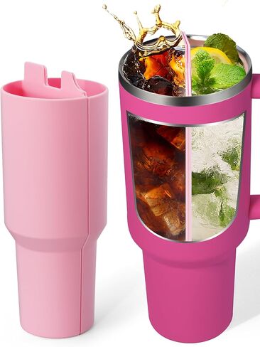 Inner Cup Section Tray for Stanley Tumbler 40 oz, Silicone Cup Divider for Dual-sided Drink, DIY Cup Inner Tray Enjoy Two Drinks in One Cup (Peony) in Saudi Arabia