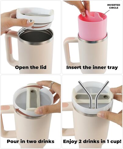 Inner Cup Section Tray for Stanley Tumbler 40 oz, Silicone Cup Divider for Dual-sided Drink, DIY Cup Inner Tray Enjoy Two Drinks in One Cup (Peony) in Saudi Arabia
