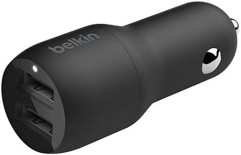 Belkin 24 Watt Dual USB Car Charger - 2 12W USB A Ports with Fast Charging for Apple iPhone 14, 14 Pro, 14 Pro Max, iPhone 13, 13 Pro, 13 Pro Max, Samsung Galaxy, AirPods & More - USB-C Charger in Kuwait