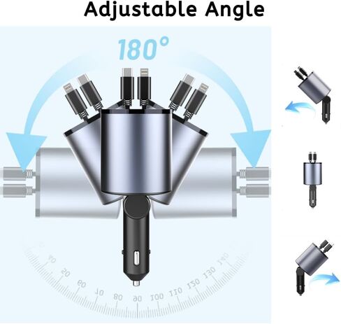 Retractable Car Charger 4 in 1, 100W Super Fast Phone Charger with Dual Retractable Cables for i Phone and Type C Compatible for i Phone 15/14/13/12 Pro Max XR,iPad,Galaxy S23/S22 and More in Kuwait
