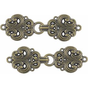 bezelry 6 Pairs Rococo Swirl Flower Cape or Cloak Clasp Fasteners. Sew On Hooks and Eyes Cardigan Clip. 65mm Fastened. in Kuwait