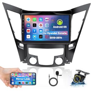 Roinvou 2+32G Android CarPlay Stereo for 2010-2014 Hyundai Sonata, 9'' Touch Screen in-Dash GPS Navigation with Built-in Wireless CarPlay Android Auto Support Mirror Link BT RDS AHD DSP