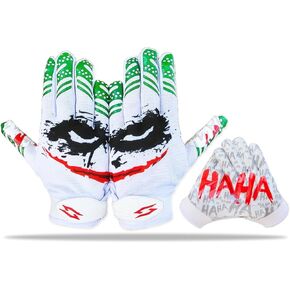 Joker Football Receiver Gloves White - Youth and Adult Unleash Your Venom with Jester Stealth Elite Tacky Pro Grip Palms Football Gloves, Men, Kids, Boys, Small to XXL Sizes Battle College Lineman