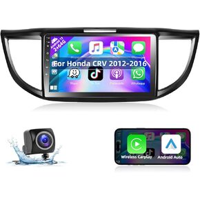 Car Stereo Radio for Honda CRV 2012-2016 2+32G Android Stereo with Wireless Apple CarPlay & Android Auto | 9 Inch Touchscreen | GPS | WiFi | RDS | Bluetooth | AHD Backup Camera Included