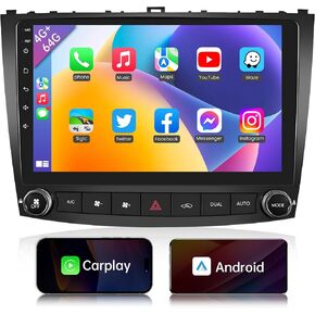 راديو سيارة 5G WiFi 4+64GB، Android12 لسيارة Lexus IS250 IS300 IS350 2006-2010 مع CarPlay/Android Auto، وحدة رأس مزدوجة Din بشاشة لمس 10.1 بوصة مع شاشة مقسمة GPS DSP Hi-Fi FM AM Mirror Link SWC