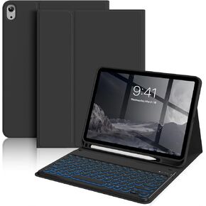 aoub Keyboard Case for iPad 10th Generation 10.9 inch 2022, 7 Color Backlit Detachable Wireless Bluetooth Keyboard Stand Folio Case with Pencil Holder for New iPad 10th Gen 2022 - Black