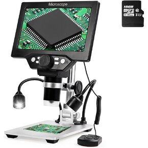 7" LCD Digital USB Microscope 1200X, 1080P HD Coin Microscope, Camera Video Recorder with 8 Lights for Soldering PCB Circuit Board Repair Coin Insect Magnification, Windows Compatible