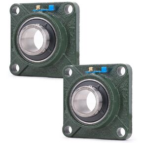 XIKE 2 Pcs UCF205 Bore 25 mm Pillow Block Square Flange Mounted Ball Bearings, Solid Cast Iron Base and Self Aligning Chrome Steel Sealed Bearings.