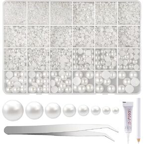 NACHLYNN 12000 Pcs Flat Back Pearl 8 Sizes Flatback Pearl Beads Half Pearl Bead Half Round Pearls for Crafts Embellishment Shoes DIY Phone Case Making