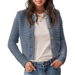 Saodimallsu Women's Cropped Cardigan Sweaters 2023 Fall Chunky Knit Open Front Button Down Long Sleeve Knitted Jacket