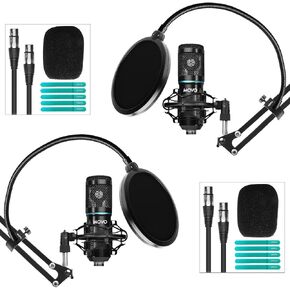 Movo PodPak4A 4-Pack Universal XLR Condenser Microphone Podcast Equipment Bundle for 4 - Includes Cardioid Mics, Desk Mount Stands, Shock Mounts, Pop Filters, and Audio Cables - Podcasting, YouTube in Kuwait