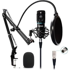 Movo PodPak4A 4-Pack Universal XLR Condenser Microphone Podcast Equipment Bundle for 4 - Includes Cardioid Mics, Desk Mount Stands, Shock Mounts, Pop Filters, and Audio Cables - Podcasting, YouTube