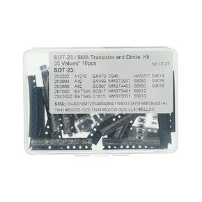 35Kinds*10PCS S9012 9013 9014 9015 9018 8550 8050 BAV70 BAV99 MMBT5551 5401 4403 2907 BAT54A BAT54S 2N2222 3904 3906 7002 A1015 C1815 C945 2SC1623 A92 A42 NAN217 BC807 BC817 M1 M4 M7 SS14 1N4148