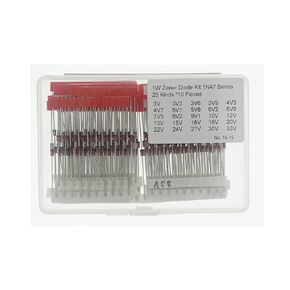 25values*10=250PCS 1N47 Series 1W DO-41 Zener Diode Assortment Kit Including (3V 3V3 3V6 3V9 4V3 4V7 5V1 5V6 6V2 6V8 7V5 8V2 9V1 10V 12V 13V 15V 16V 18V 20V 22V 24V 27V 30V 33V)
