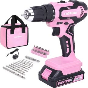 FASTPRO 20V Max Cordless Drill set, 3/8 in. Power Drill Driver kit with One 1.5 Ah Lithium-ion Batteries, Charger and Tool Bag, Green