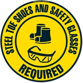 Steel Toe Shoes and Safety Glasses Required Non-Slip Floor Marker | 16" Circle Floor Marker Vinyl Decal| Protect Your Business, Work Place & Customers | Made in The USA