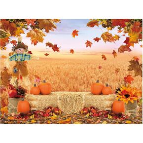 Funnytree 7X5FT Fall Backdrop Autumn Pumpkin Harvest Thanksgiving Hay Maple Leaves Background Baby Shower Birthday Party Decor Portrait Studio Photobooth Photography Props Gift Supplies in Kuwait