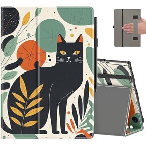 COOWPS Case for All-New Amazon Fire HD 10 Tablet (13th/11th Generation, 2023/2021 Release) 10.1" - Slim Folding Stand Cover with Auto Wake/Sleep, Hand Strap & Stylus Pen Holder, Black Cat