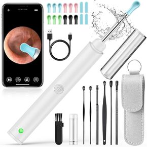 Ear Wax Removal Tool Camera, Ear Cleaner with Camera 1296P, Ear Camera Wax Removal with 6 LED Light, Ear Cleaning Kit, Earwax Remover with Camera Otoscope for iPhone iOS iPad Android (Grey)