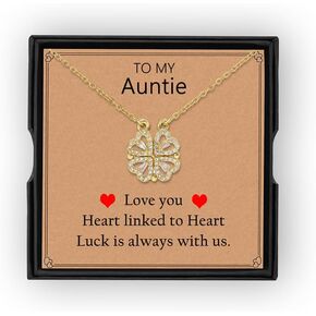 Vivkunulo Four Leaf Clover Necklace, 14K Gold Plated, Heart Magnetic Necklace, for Women, 15.8"+2"inch
