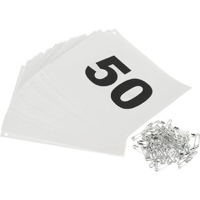 PATIKIL Tearproof Running Bib Numbers 7x6 Inch, 1-50 Waterproof Race Competitor Numbers with Safety Pin for Marathon Sports Game Competition Runner, White