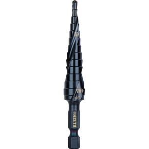 Klein Tools QRST03 Step Drill Bit, Quick Release Spiral Double-Fluted, 1/4 to 3/4-Inch, Hex Shank, Cut Steel, Wood, Plastic, Aluminum