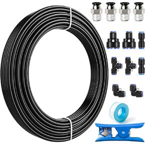mxuteuk 1/4" Air Hose Fittings,1/4" Air Line Fittings,1/4"(6.35mm) OD x 32.8 Feet PU Tube and 1/4" OD Push to Connect Fittings(15PCS)