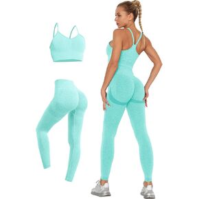 2 Pack Workout Leggings and Biker Shorts for Women Seamless Scrunch Butt Lifting High Waisted Stretch Sport Active Set