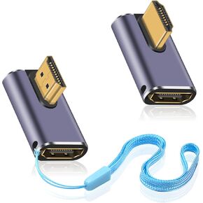 Duttek 8K U على شكل محول HDMI، محول HDMI 180 درجة 48 جيجابت في الثانية، زاوية أعلى وأسفل زاوية HDMI ذكر إلى أنثى محول موسع مع مؤشر LED للكمبيوتر المحمول، HDTV، PS5 2 حزمة