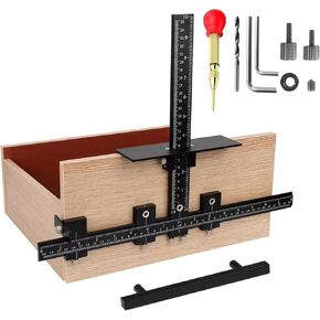 Lonfu Cabinet Hardware Jig Tool,Adjustable Punch Locator Drill Template Guide for Handles and Pulls,Self Centering Punch Locator Precise Woodworking Drill for Drawer Cabinet Installation, 8 Holes