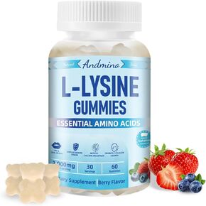 L-Lysine Gummies 1000 mg, with Trehalose, L Lysine Gummies for Lips & Oral Health, Boost Immune & Collagen & Calcium, for Adults & Kids, Non-GMO, Vegan, Gluten Free, Berry Flavor, 60