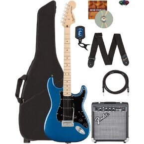 Fender Squier Affinity Stratocaster HSS Limited Edition - Olympic White Bundle with Frontman 10G Amplifier, Instrument Cable, Gig Bag, Tuner, Strap, Picks, and Austin Bazaar Instructional DVD