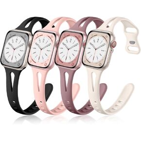 Getino Compatible with Apple Watch Band 40mm 38mm 41mm iWatch Series 9 8 7 6 5 4 3 2 1 SE for Women Men, Durable Soft Silicone Thin Slim Sport Watch Bands, 4 Pack, Black/Dark Brown/Starlight/Milk Tea