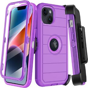 حافظة KECAI لهاتف iPhone 14 Plus مع حافظة مشبك حزام، واقي شاشة مدمج، غطاء هاتف متين مقاوم للصدمات من الدرجة العسكرية مع مسند لهاتف Apple 14 Plus 6.7 بوصة (رمادي)