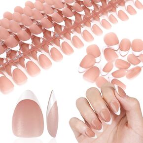 Yokilly Natural French Acrylic False Nails Kit Including 15 Different Size Short Press on False Nails,Brown White Nails Tips Sets(240 Pcs)
