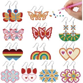 BEUNITONE 12 Pairs Flower Diamond Painting Earrings Fashion DIY Earring Making Kit Diamond Art Earrings Jewelry Making Kit for Adults Women Craft Ornaments DIY Decor