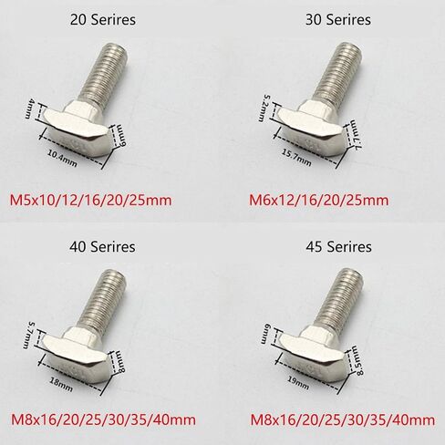 T Bolt Set Screw Bolt Fastener Tool for T-Slotted Aluminum Extrusion Nickel Plated Carbon Steel 45 Series M8X35mm 20PCS in Saudi Arabia