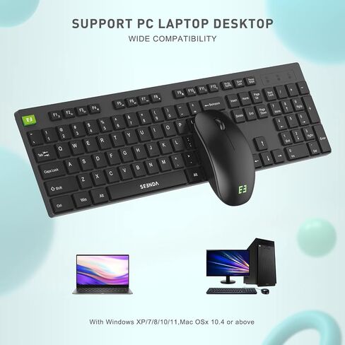 seenda Wireless Keyboard and Mouse Set, 2.4GHz USB Keyboard and Mouse Combo Full Size US Layout, with Number Pad, for Windows XP/7/8/10/11, MacBook, PCs, Laptops, Black in Saudi Arabia