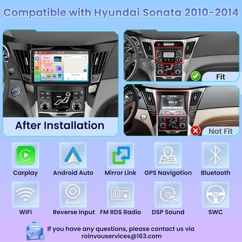 Roinvou 2+32G Android CarPlay Stereo for 2010-2014 Hyundai Sonata, 9'' Touch Screen in-Dash GPS Navigation with Built-in Wireless CarPlay Android Auto Support Mirror Link BT RDS AHD DSP in Saudi Arabia