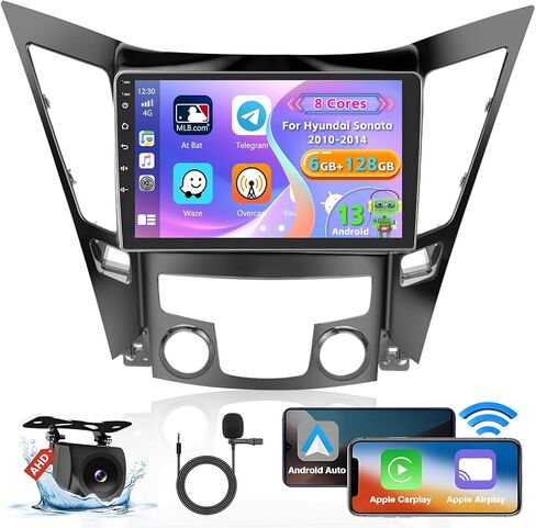 Roinvou 2+32G Android CarPlay Stereo لـ 2010-2014 Hyundai Sonata، شاشة تعمل باللمس مقاس 9 بوصات داخل لوحة القيادة ونظام تحديد المواقع العالمي (GPS) مع CarPlay لاسلكي مدمج يدعم Android Auto Mirror Link BT RDS AHD DSP in Kuwait
